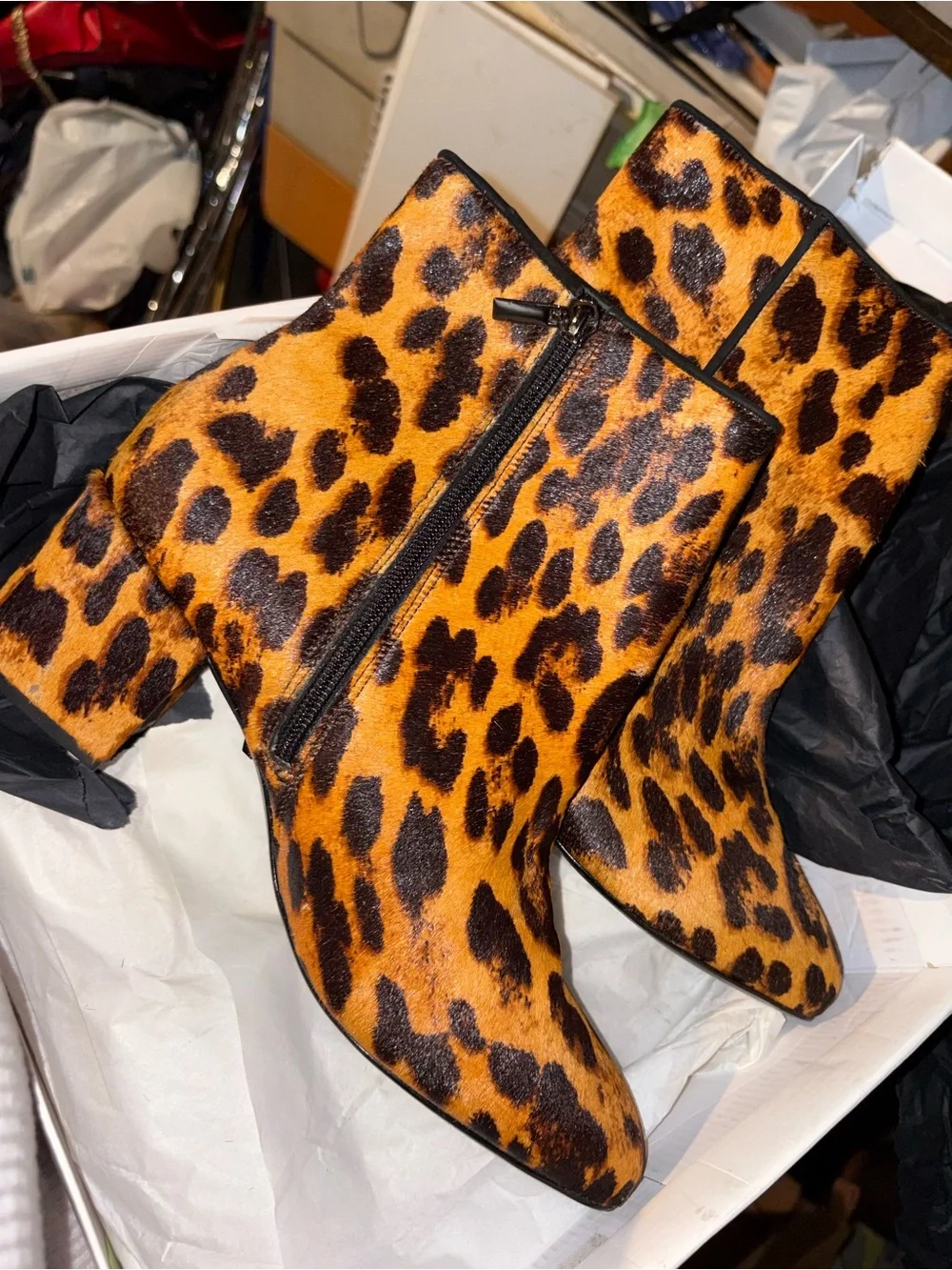 SCHUTZ Leopard Print Ankle Boots in Orange and Brown 120